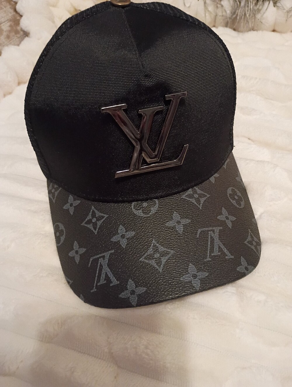 Unisex Black Monogram Initials Trucker Baseball Hat Cap